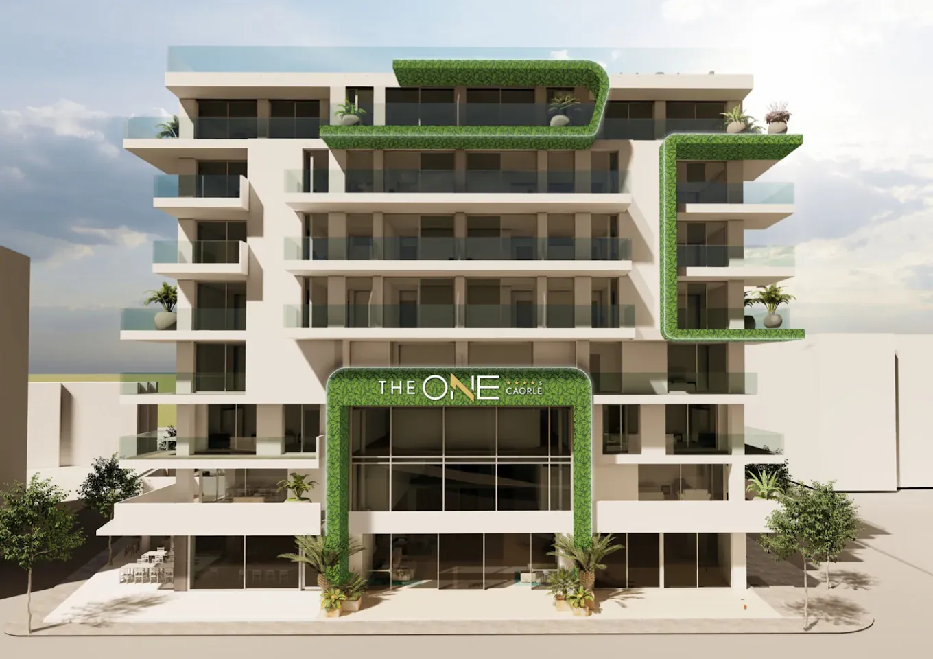 The One Caorle — LED wall della Sky Bar e rivestimento facciata
