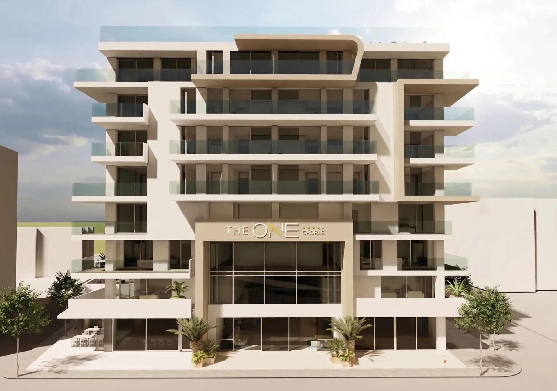 The One Caorle — edificio prima dell'installazione dell'insegna